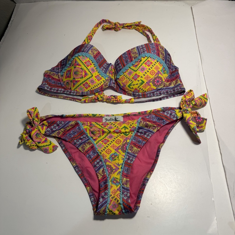 Paolita 2 Piece Bikini Set Floral Underwired Tie Straps Vacation Resort M